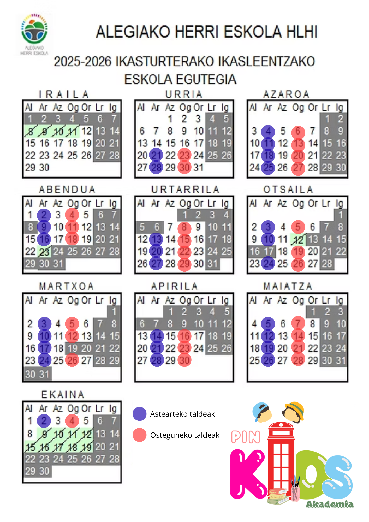Calendario de actividades